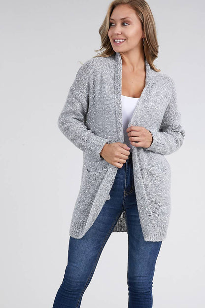 Marled Cuffed Sleeve Cardigan