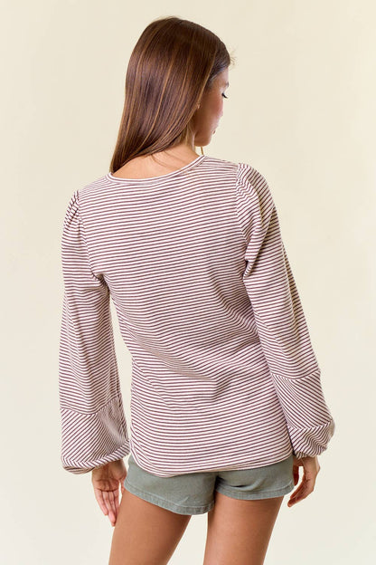 Bubble Sleeve Striped Top
