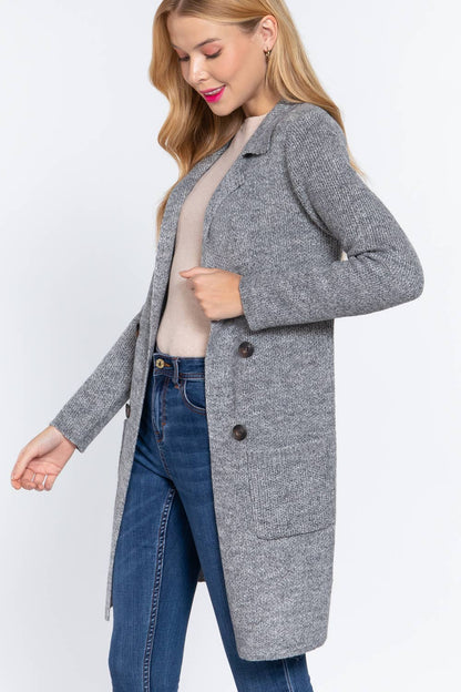 Notched Collar Sweater Jacket