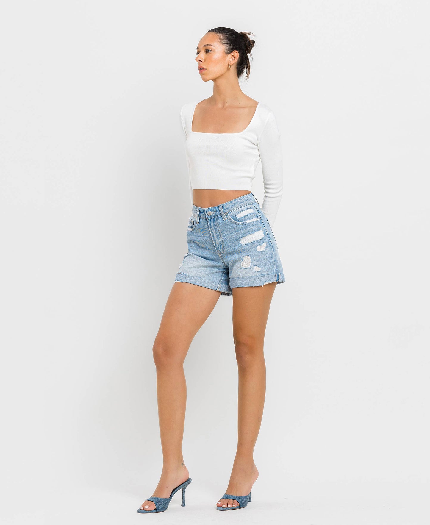 Vervet | Mid Rise Double Cuffed Boyfriend Shorts
