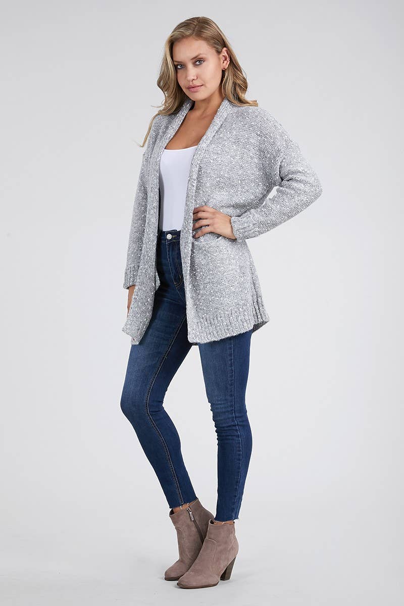 Marled Cuffed Sleeve Cardigan
