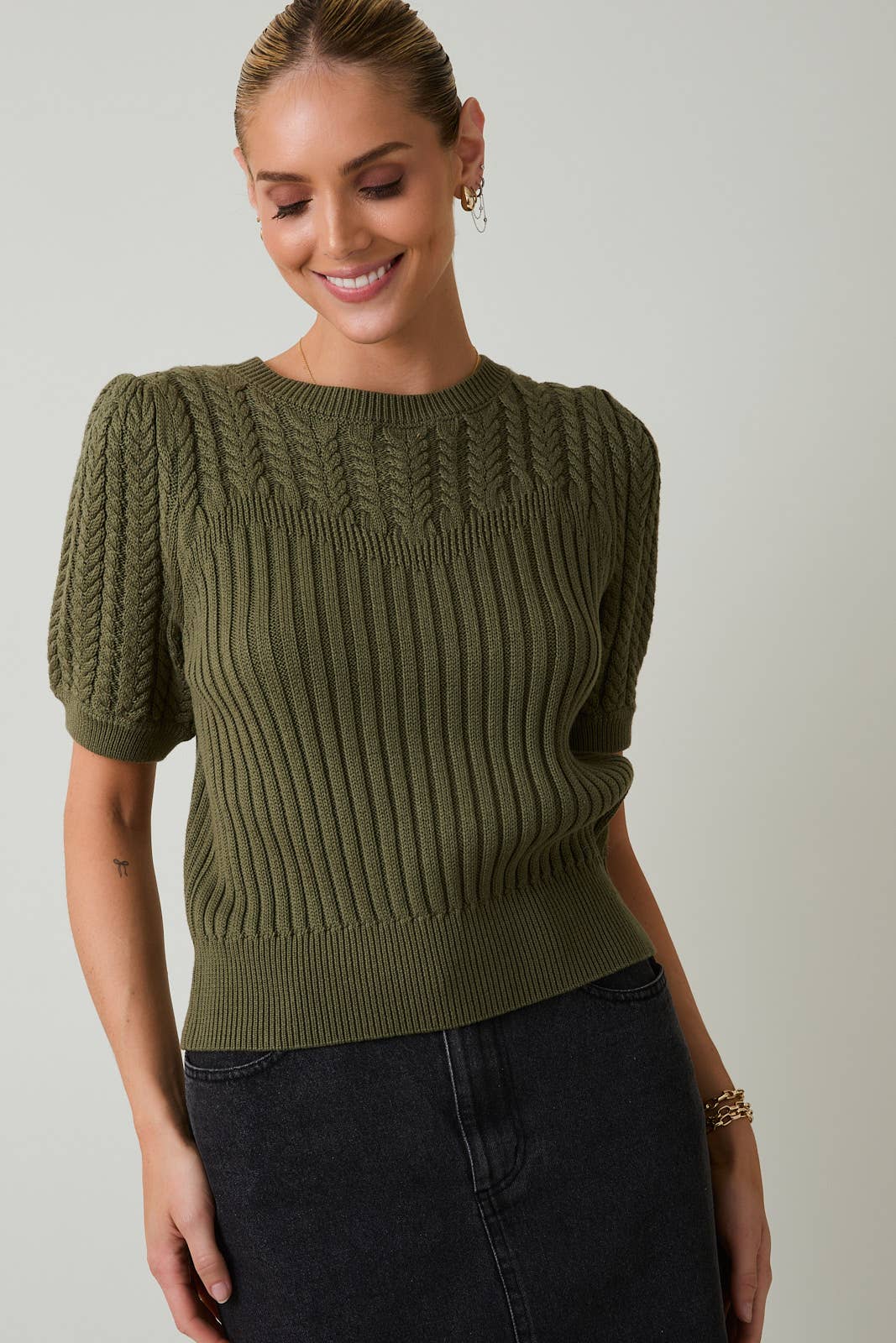 Puff Sleeve Cable Knit Sweater