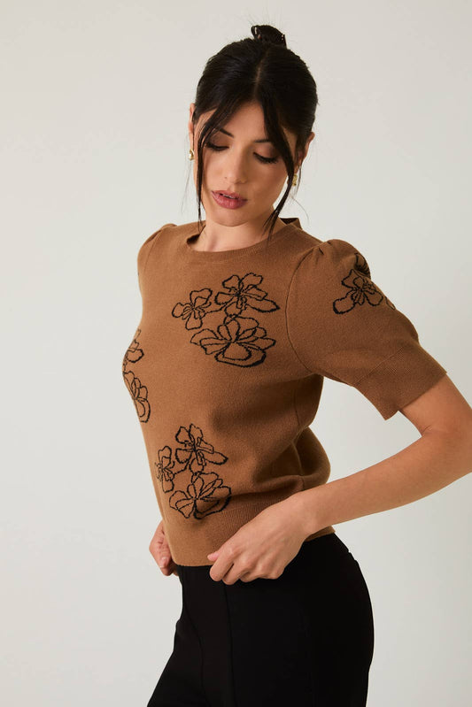 Puff Half Flower Sleeve Sweater