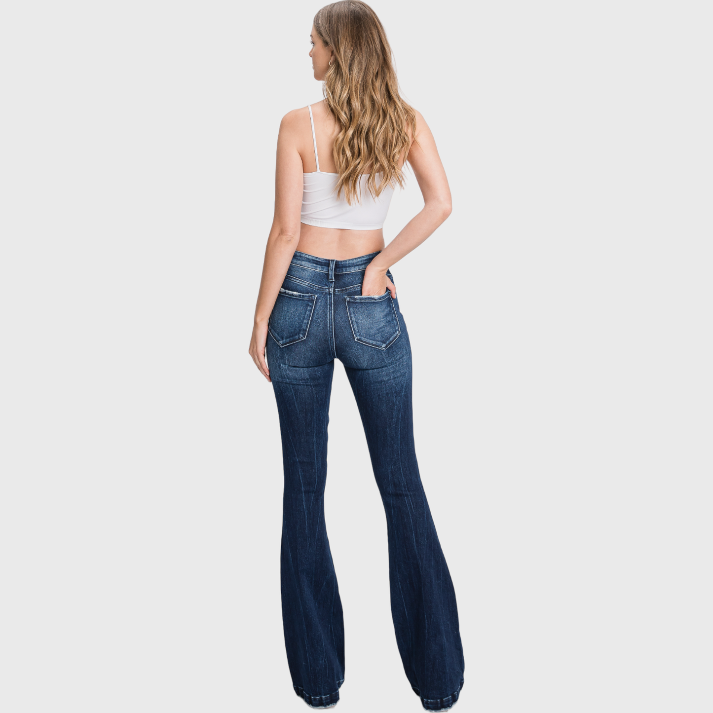 Petra153 | (Petite) Distressed Mid Rise Stretch Flare