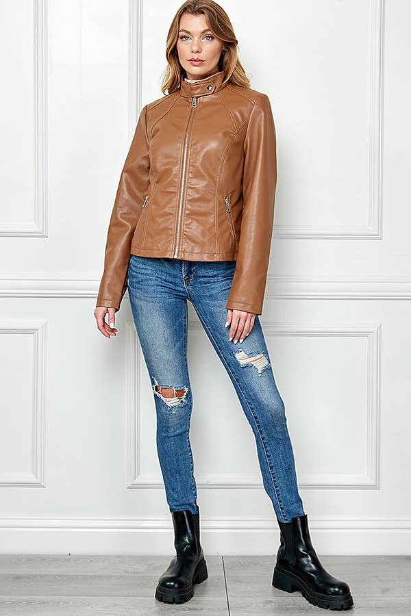 Faux Leather Slim  Moto Jacket