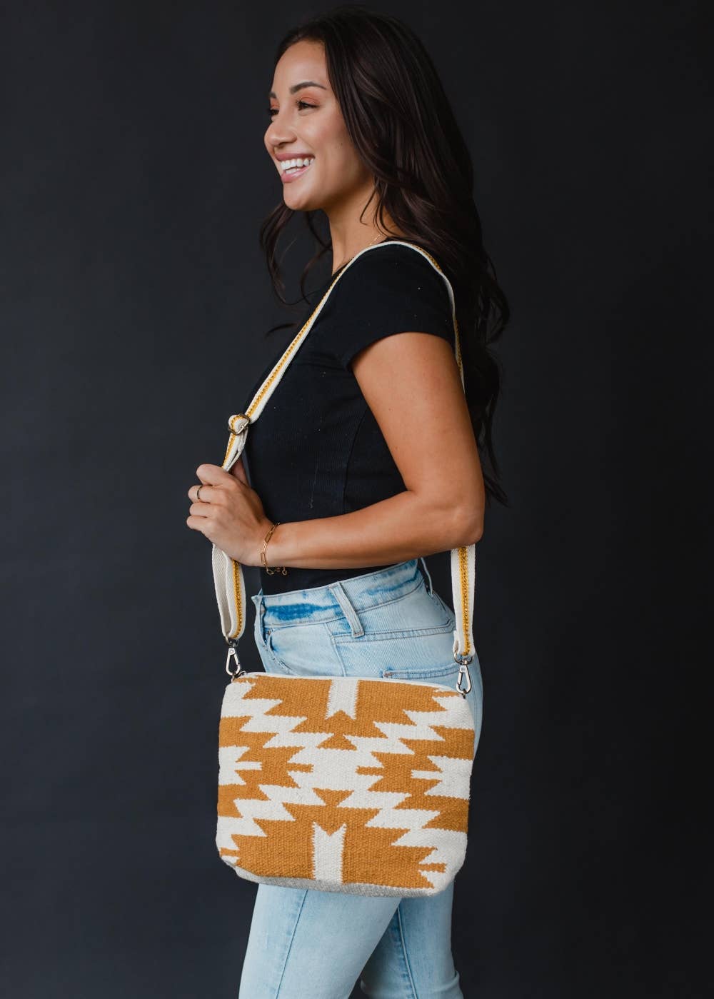 Cream & Camel Aztec Crossbody Bag