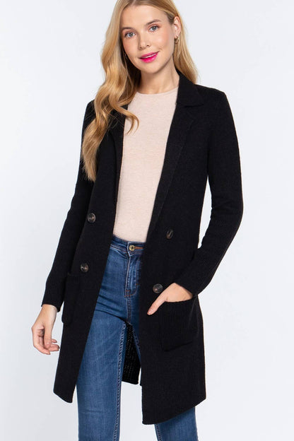 Notched Collar Sweater Jacket