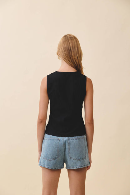 Fitted Ribbed Button Front Tank Top