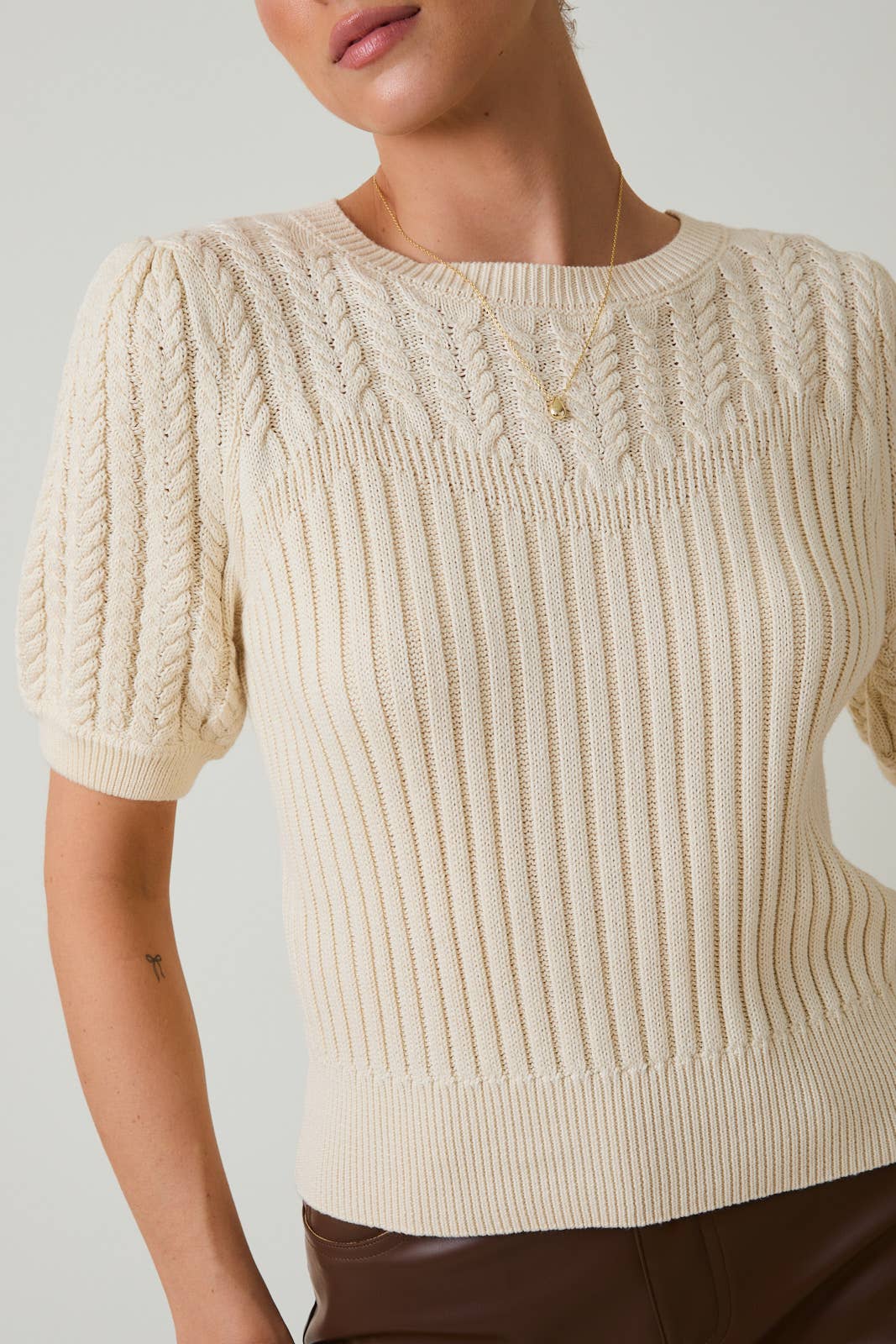 Puff Sleeve Cable Knit Sweater