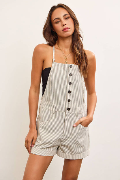 Button Closure Striped Romper