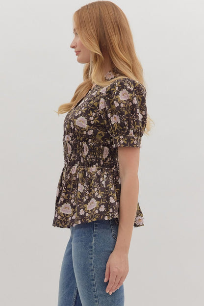 Entro | Floral Zipper Peplum Top