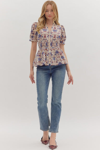 Entro | Floral Zipper Peplum Top