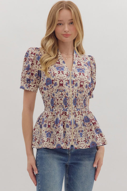 Entro | Floral Zipper Peplum Top