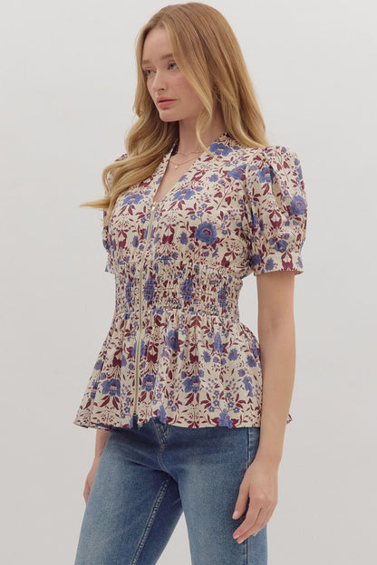 Entro | Floral Zipper Peplum Top