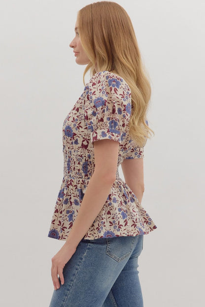 Entro | Floral Zipper Peplum Top