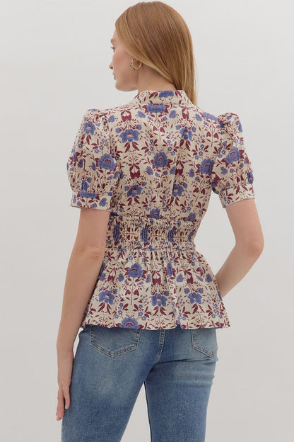 Entro | Floral Zipper Peplum Top