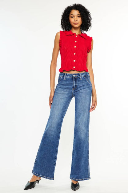 KanCan | Petite Mid Rise Wide Flare Jean