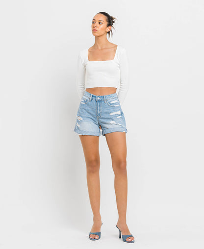 Vervet | Mid Rise Double Cuffed Boyfriend Shorts
