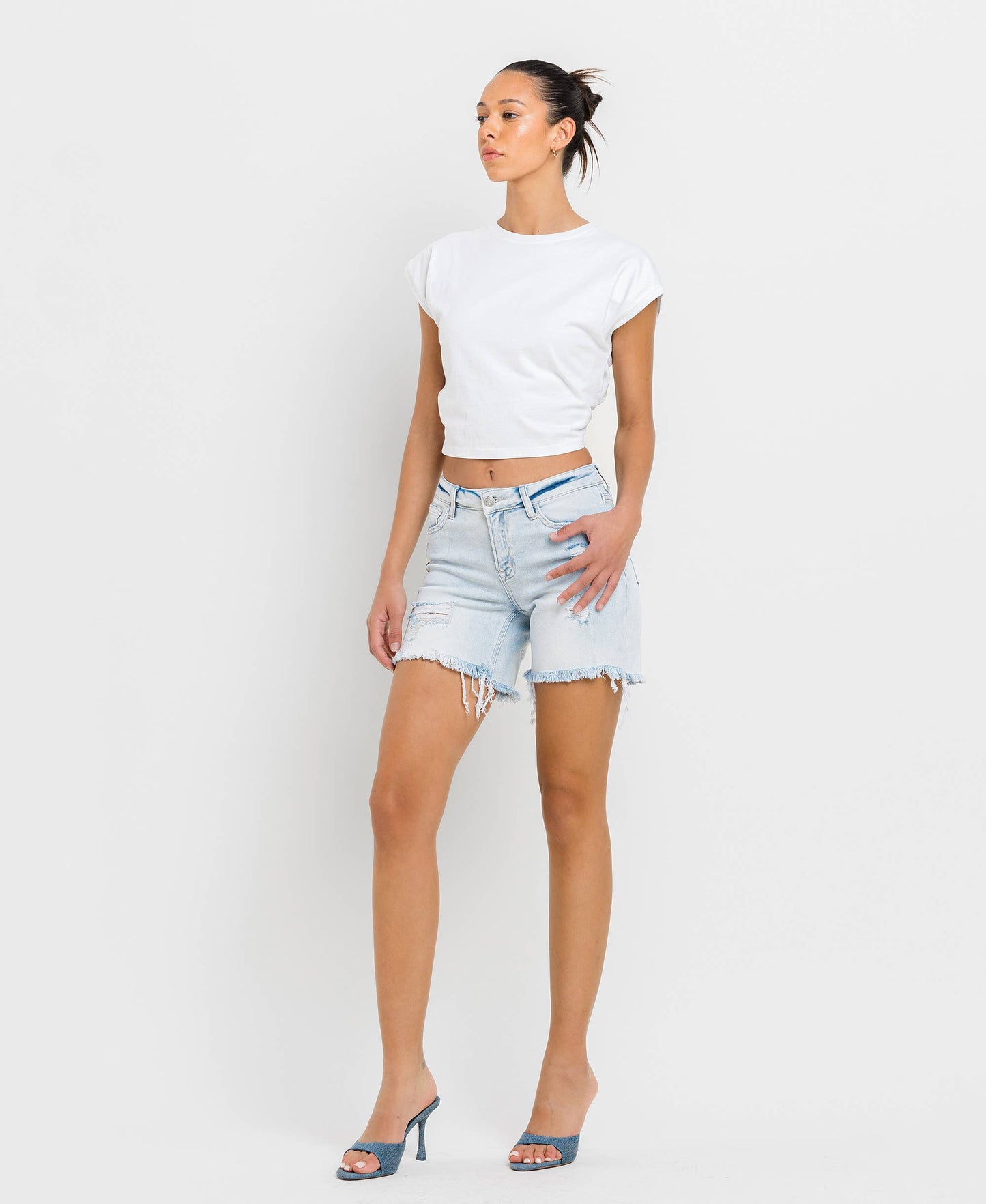 Vervet | Mid Rise Distressed Stretch Shorts