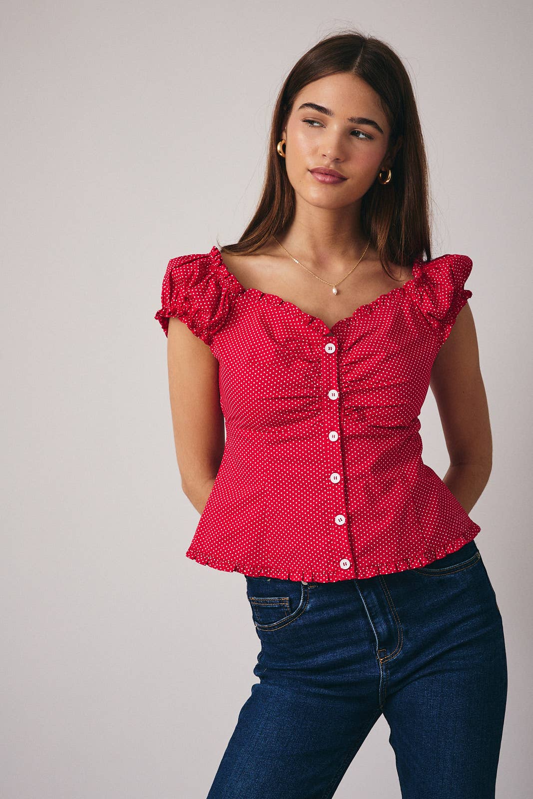 Off Shoulder Polka Dot Top