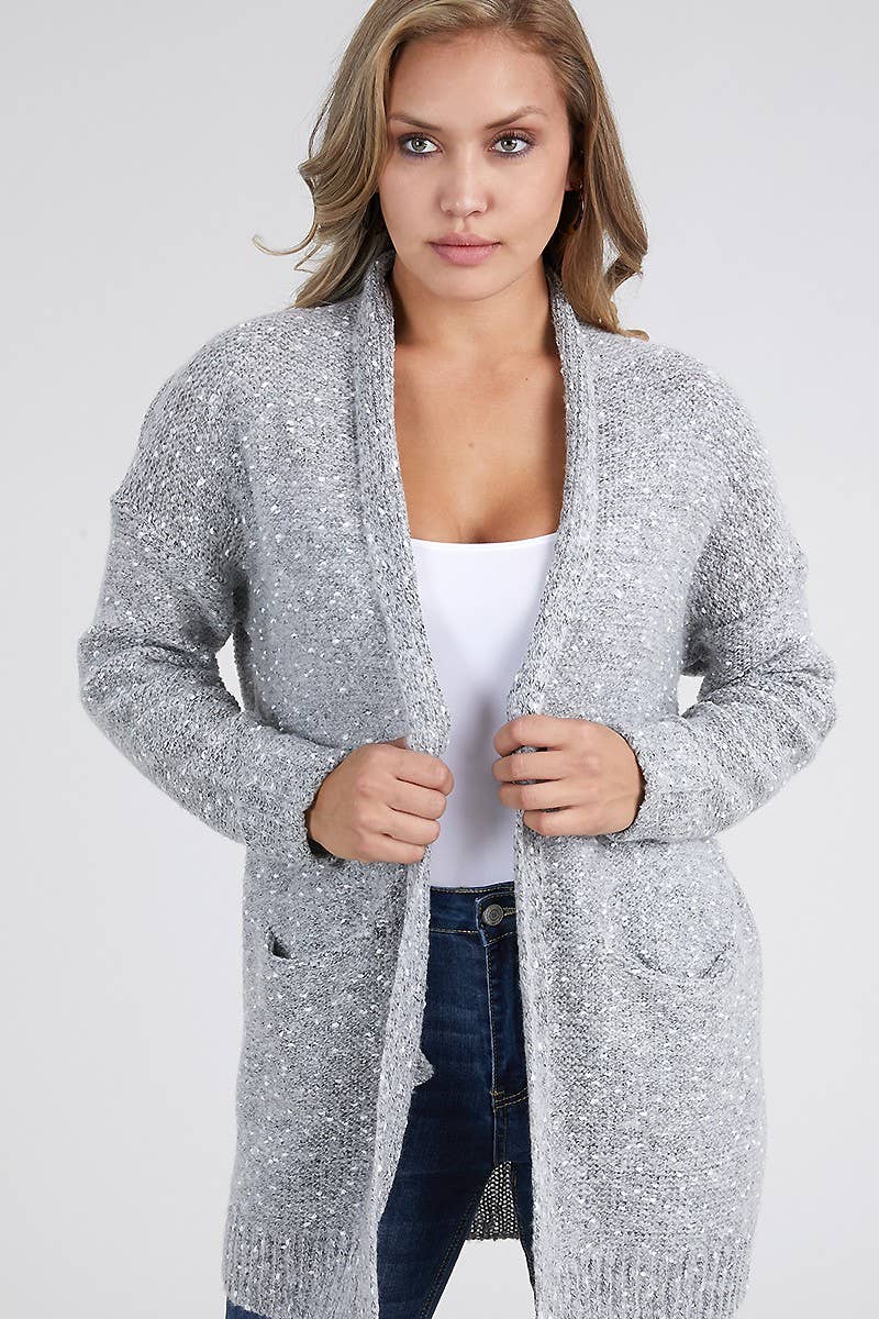 Marled Cuffed Sleeve Cardigan