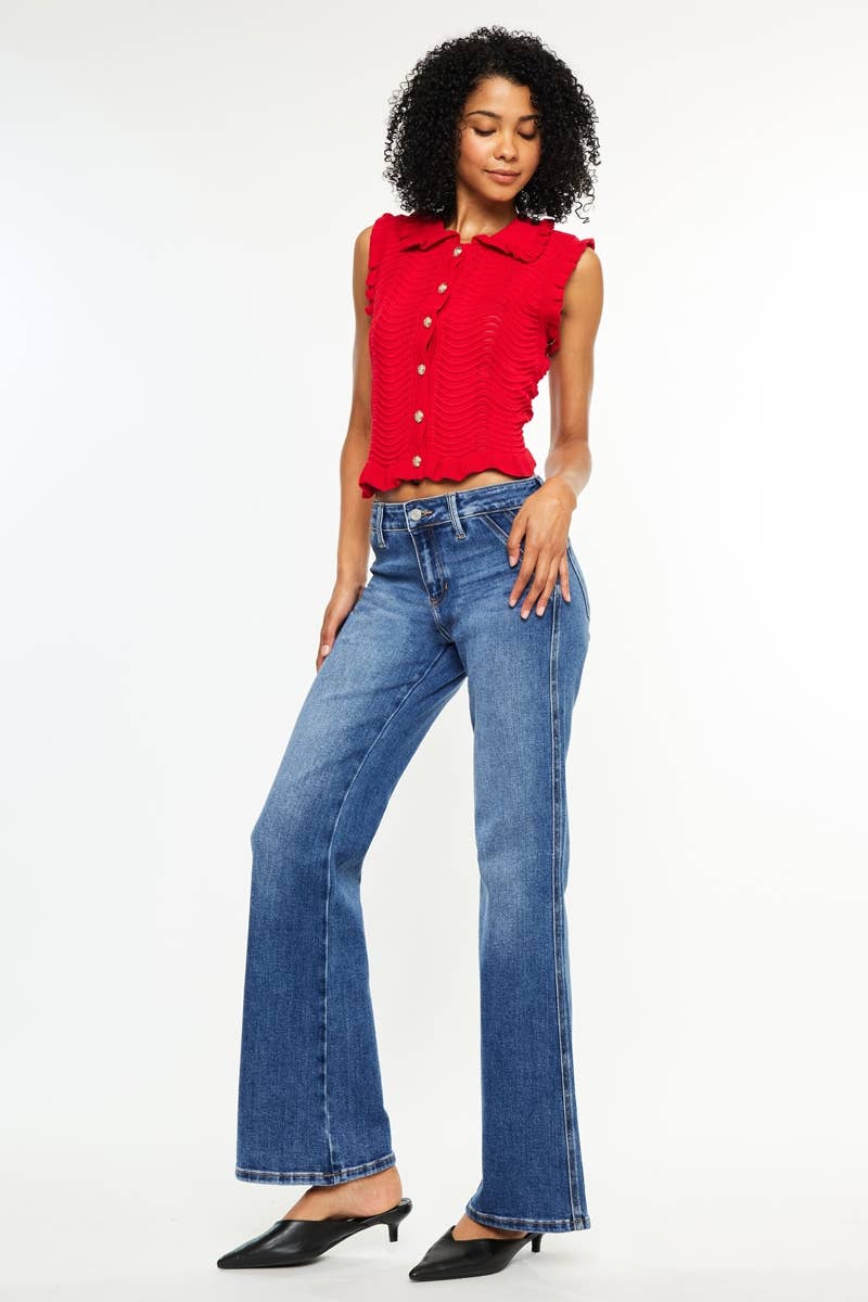 KanCan | Petite Mid Rise Wide Flare Jean