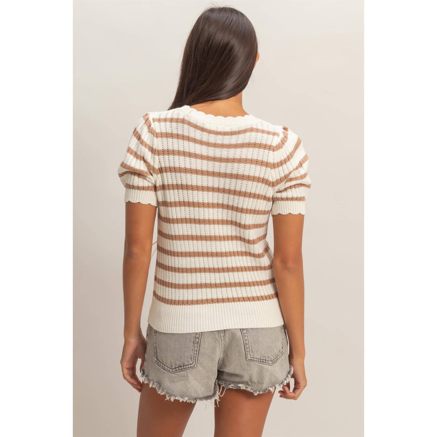 Striped Scallop Edge Knit Top