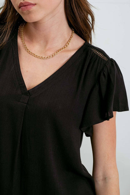 V-neck Ruffle Sleeve Top