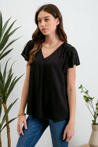 V-neck Ruffle Sleeve Top