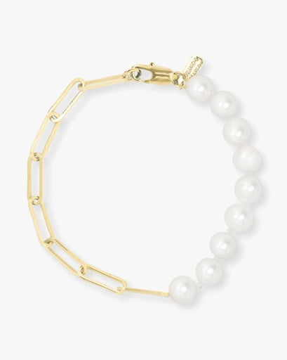 Samantha Half Chain Pearl Bracelet 7' by Melinda Maria